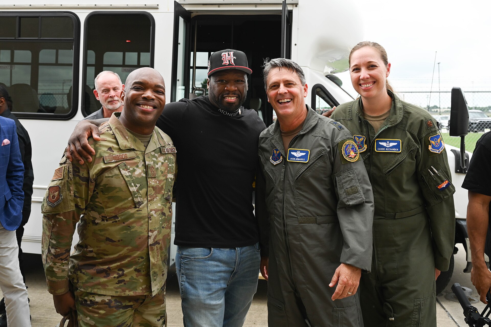 Curtis "50 Cent" Jackson visiting Barksdale Air Force Base in Louisiana, July 2024.
